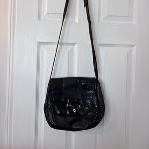 Sharif Black Textured Crossbody with Gold Logo Plate